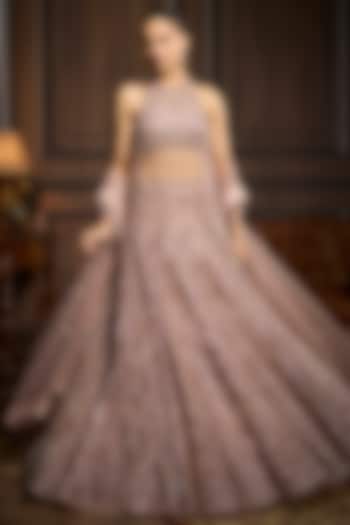 Blush Pink Tulle Embellished Bridal Lehenga Set by DiyaRajvvir at Pernia's Pop Up Shop