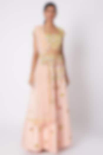 Peach Art Georgette Zardosi Embroidered Wedding Lehenga Set by DiyaRajvvir at Pernia's Pop Up Shop