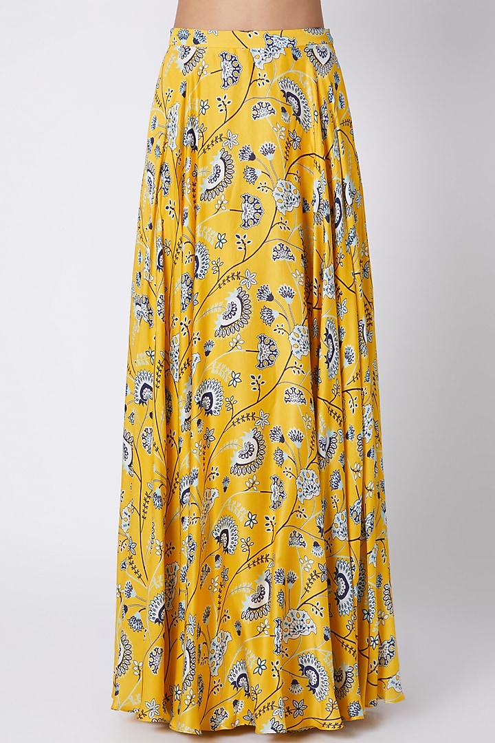 Yellow Modal Satin Embroidered & Printed Wedding Lehenga Set by DiyaRajvvir at Pernia's Pop Up Shop