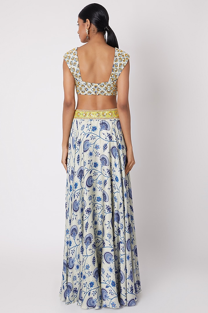 Blue Modal Satin Printed & Embroidered Wedding Lehenga Set by DiyaRajvvir at Pernia's Pop Up Shop