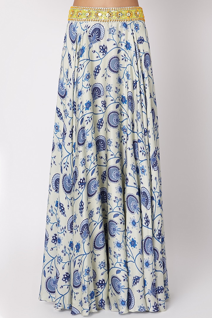 Blue Modal Satin Printed & Embroidered Wedding Lehenga Set by DiyaRajvvir at Pernia's Pop Up Shop