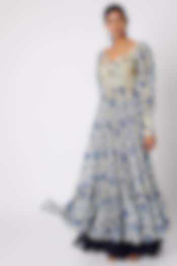 Blue Printed & Embroidered Sharara Set by DiyaRajvvir at Pernia's Pop Up Shop