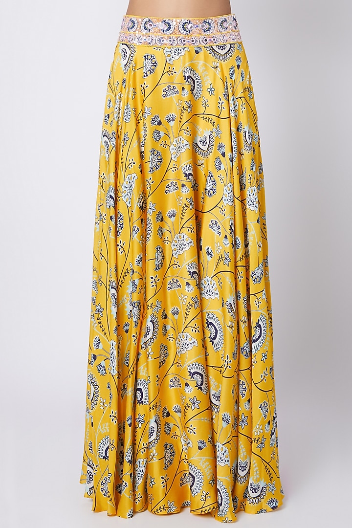 Yellow Modal Satin Jaal Printed Pant Wedding Saree Set by DiyaRajvvir at Pernia's Pop Up Shop