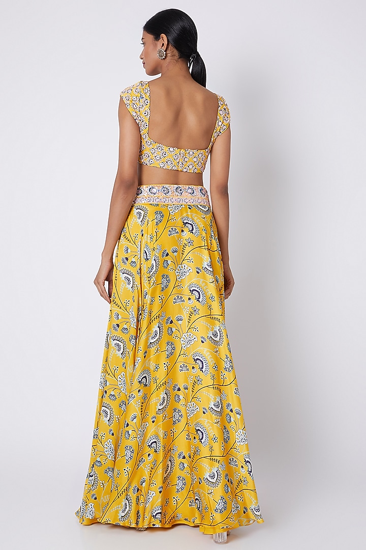 Yellow Modal Satin Printed & Embroidered Wedding Lehenga Set by DiyaRajvvir at Pernia's Pop Up Shop