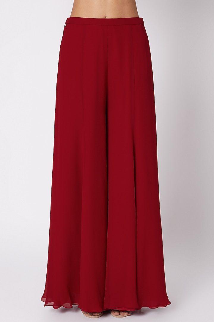 Red Cotton Silk & Art Georgette Zardosi Embroidered Sharara Pant Wedding Saree Set by DiyaRajvvir at Pernia's Pop Up Shop