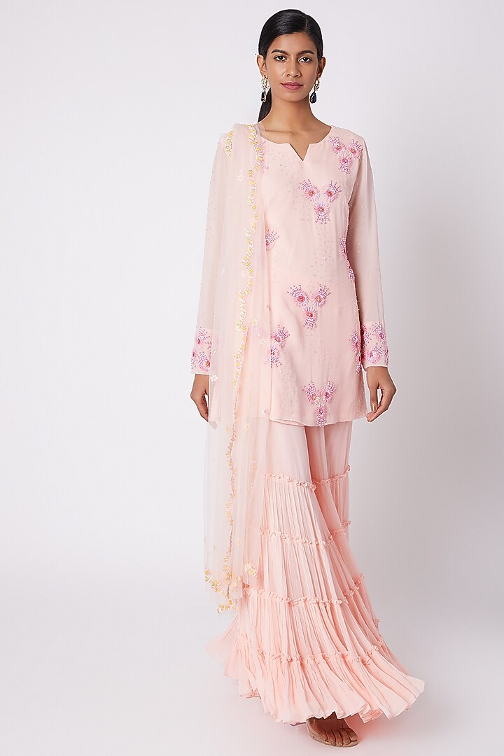Blush Pink Embroidered Wedding Sharara Set by DiyaRajvvir at Pernia's Pop Up Shop