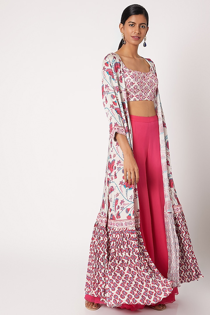 Pink Printed & Embroidered Sharara Set by DiyaRajvvir at Pernia's Pop Up Shop