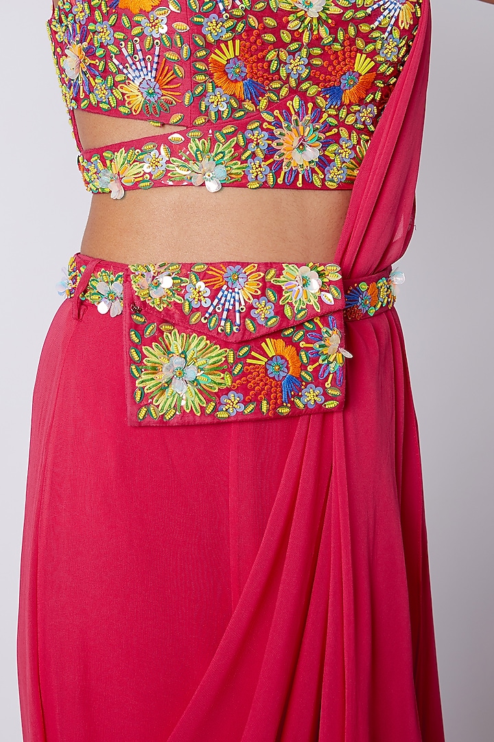 Hot Pink Embroidered Pant Wedding Saree Set by DiyaRajvvir at Pernia's Pop Up Shop