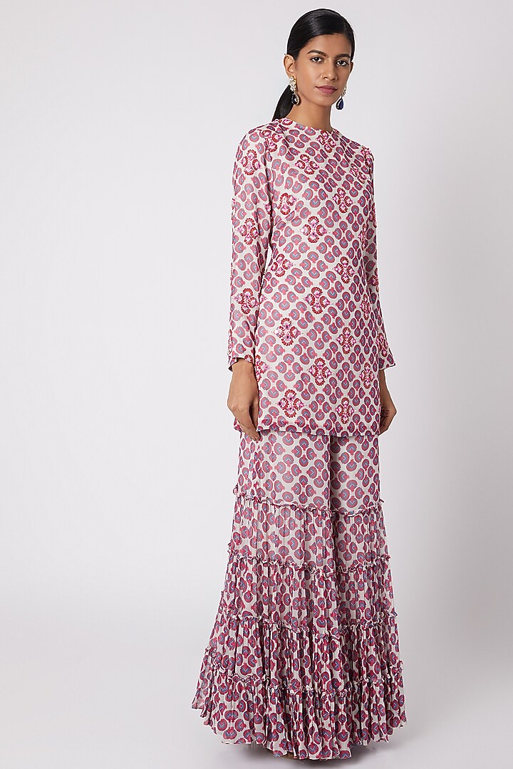 Pink Printed & Embroidered Kurta With Wedding Sharara Pants by DiyaRajvvir at Pernia's Pop Up Shop