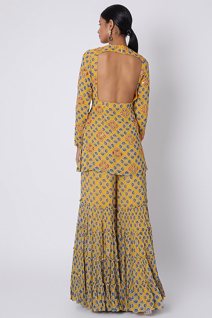 Yellow Printed & Embroidered Kurta With Wedding Sharara Pants by DiyaRajvvir at Pernia's Pop Up Shop