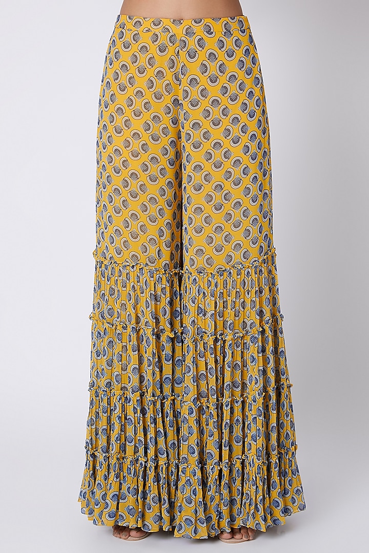 Yellow Printed & Embroidered Kurta With Wedding Sharara Pants by DiyaRajvvir at Pernia's Pop Up Shop