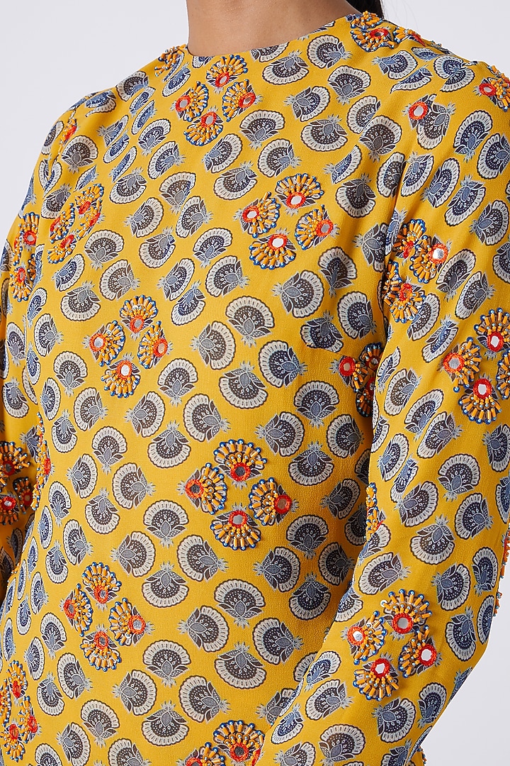 Yellow Printed & Embroidered Kurta With Wedding Sharara Pants by DiyaRajvvir at Pernia's Pop Up Shop