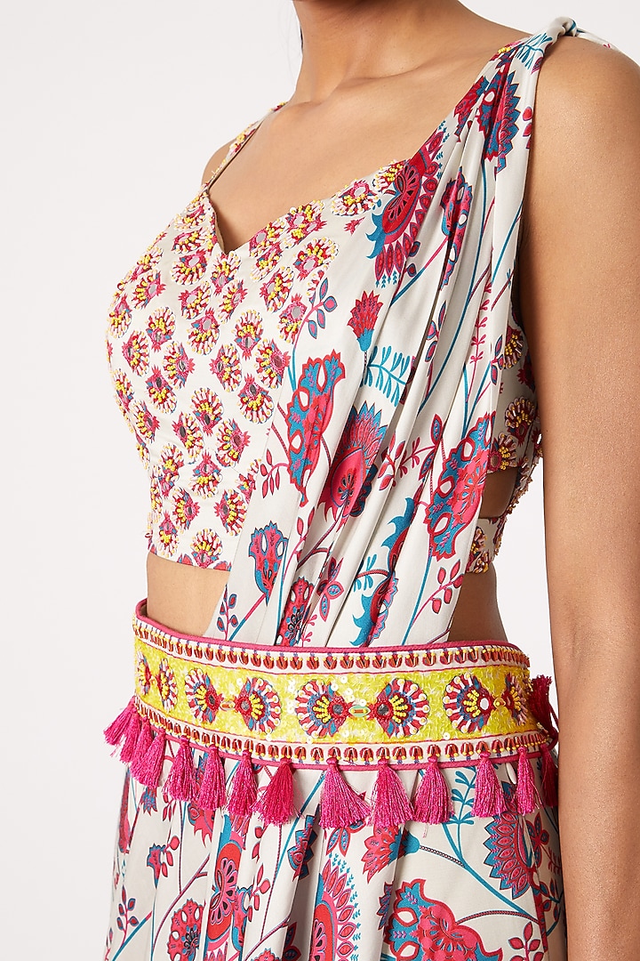 Pink Printed & Embroidered Pant Wedding Saree Set by DiyaRajvvir at Pernia's Pop Up Shop
