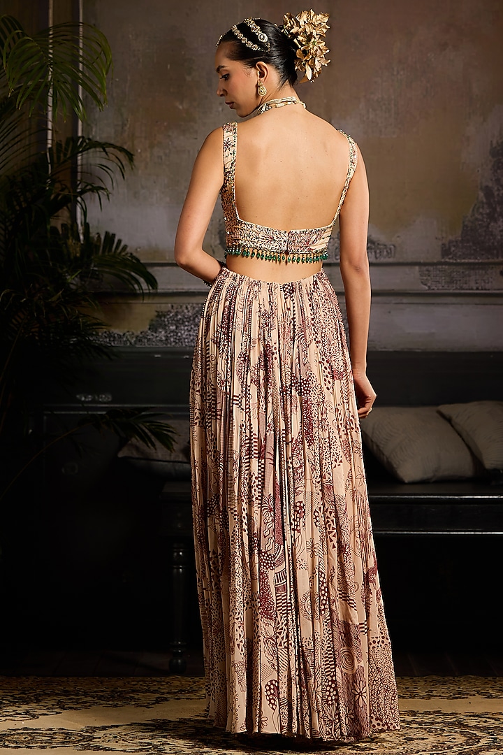Beige & Maroon Georgette Abstract Jaal Printed Cocktail Dress by DiyaRajvvir at Pernia's Pop Up Shop