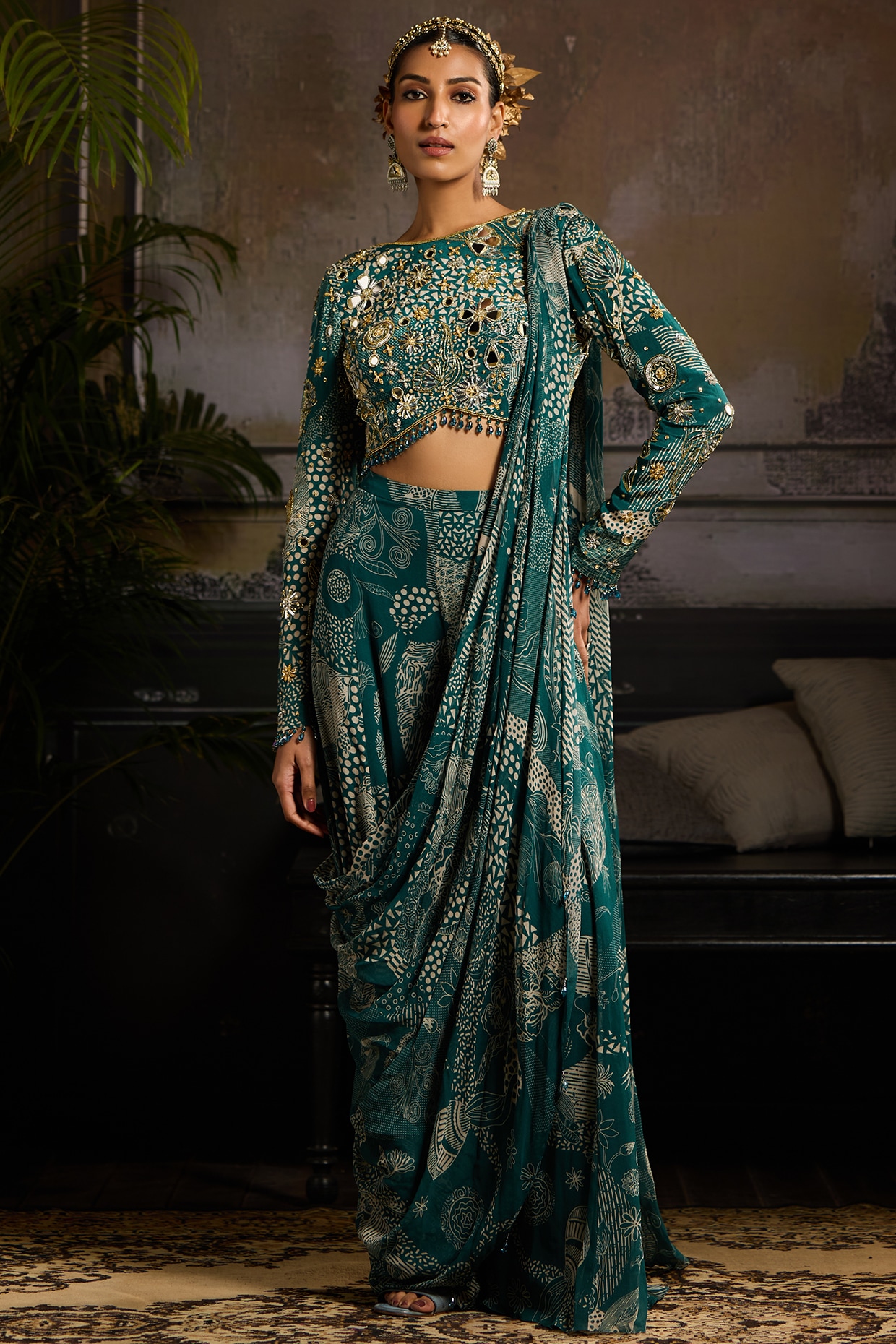 Indo Western Green Pant Sarees: Buy Indo Western Green Pant Sarees Online  only at Pernia's Pop-Up Shop 2025
