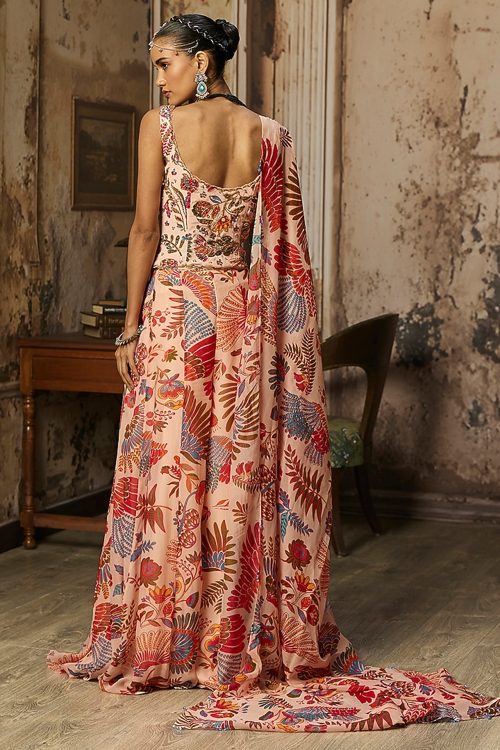 Blush Pink Crepe Featherfall Printed Co-Ord Set by DiyaRajvvir at Pernia's Pop Up Shop