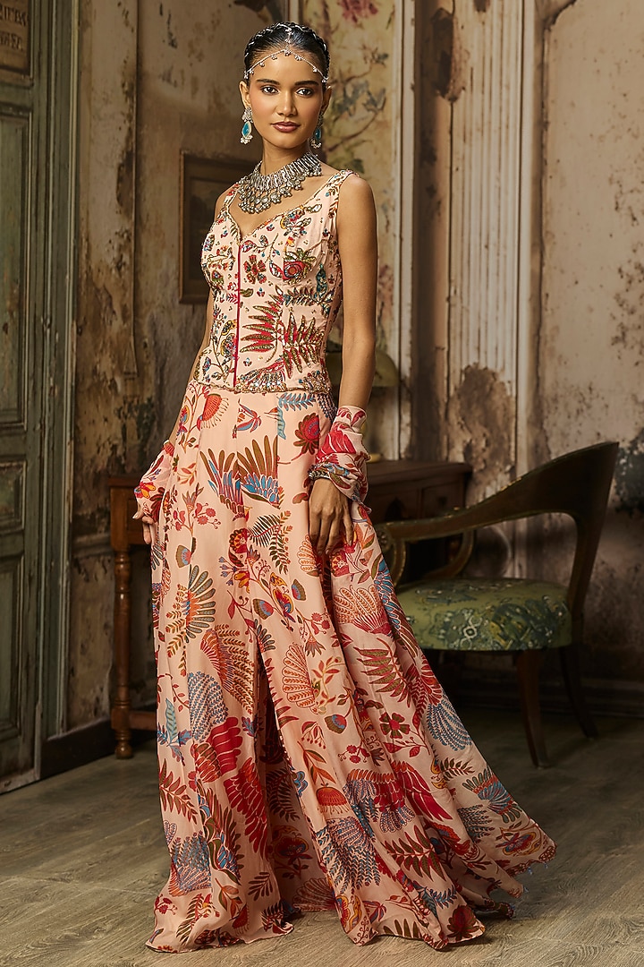 Blush Pink Crepe Featherfall Printed Co-Ord Set by DiyaRajvvir at Pernia's Pop Up Shop