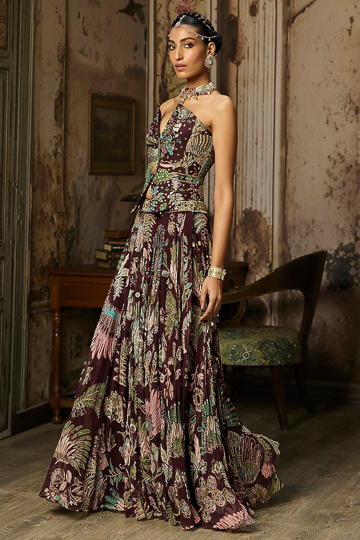 Pum Raw Silk Featherfall Printed Skirt Set by DiyaRajvvir at Pernia's Pop Up Shop