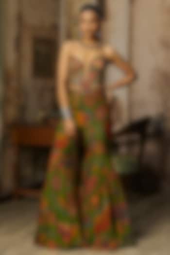 Pear Green Crepe Featherfall Printed Co-Ord Set by DiyaRajvvir at Pernia's Pop Up Shop