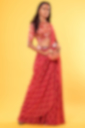 Maroon Modal & Georgette Jaal Printed Sharara Pant Saree Set by DiyaRajvvir