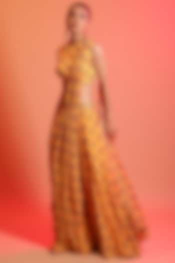Yellow Georgette Butta Printed Sharara Saree Set by DiyaRajvvir