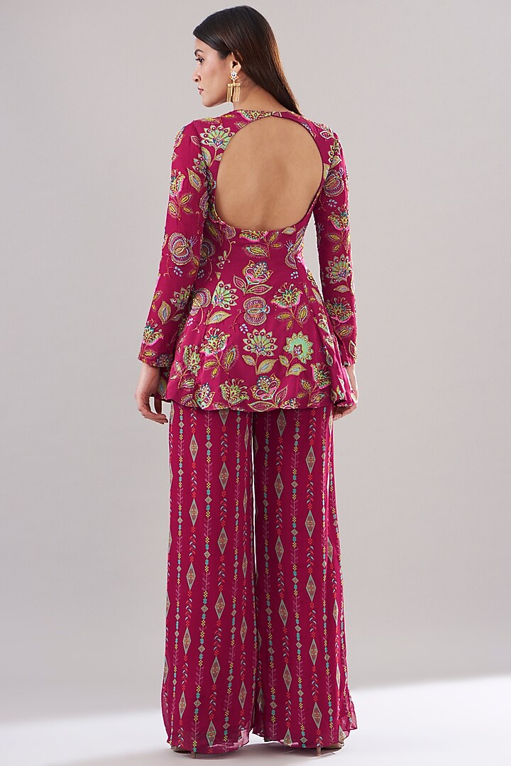 Crimson Red Modal & Georgette Printed Pant Set by DiyaRajvvir at Pernia's Pop Up Shop