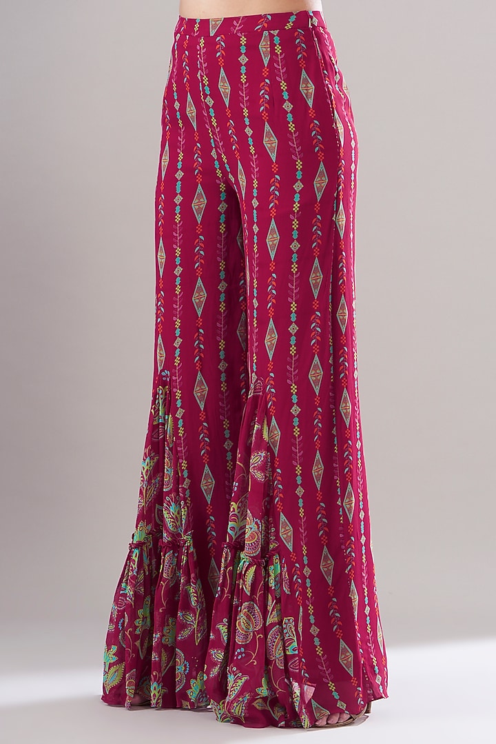 Crimson Red Modal & Georgette Printed Pant Set by DiyaRajvvir at Pernia's Pop Up Shop