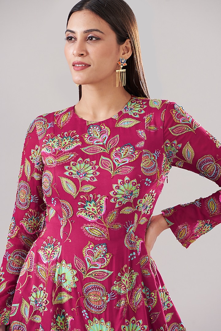 Crimson Red Modal & Georgette Printed Pant Set by DiyaRajvvir at Pernia's Pop Up Shop