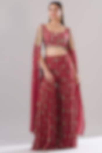 Crimson Red Modal & Georgette Printed Gharara Set by DiyaRajvvir at Pernia's Pop Up Shop