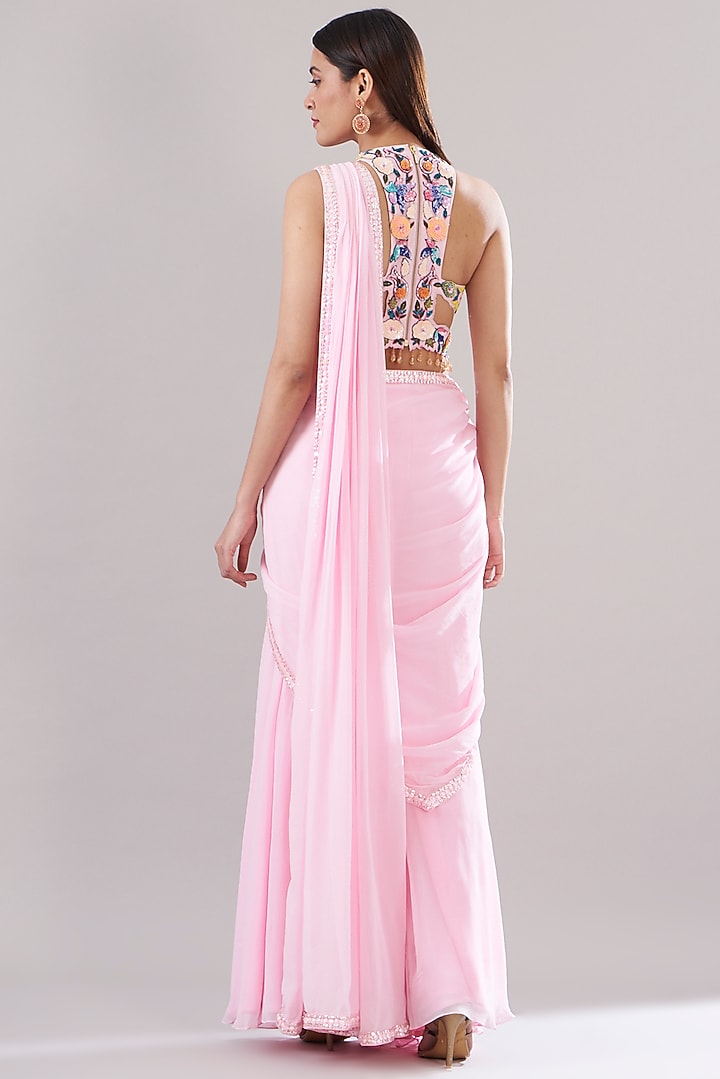 Blush Pink Georgette Sharara Wedding Saree Set by DiyaRajvvir at Pernia's Pop Up Shop