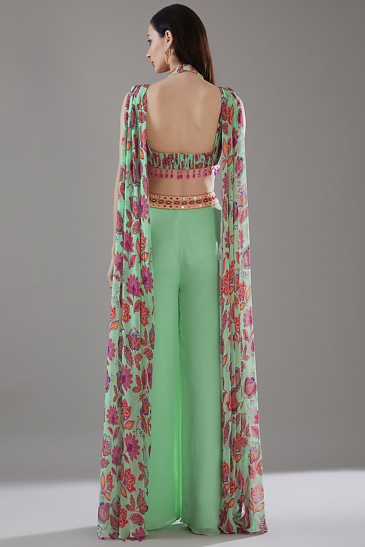 Mint Green Cotton Silk & Georgette Wedding Sharara Set by DiyaRajvvir at Pernia's Pop Up Shop