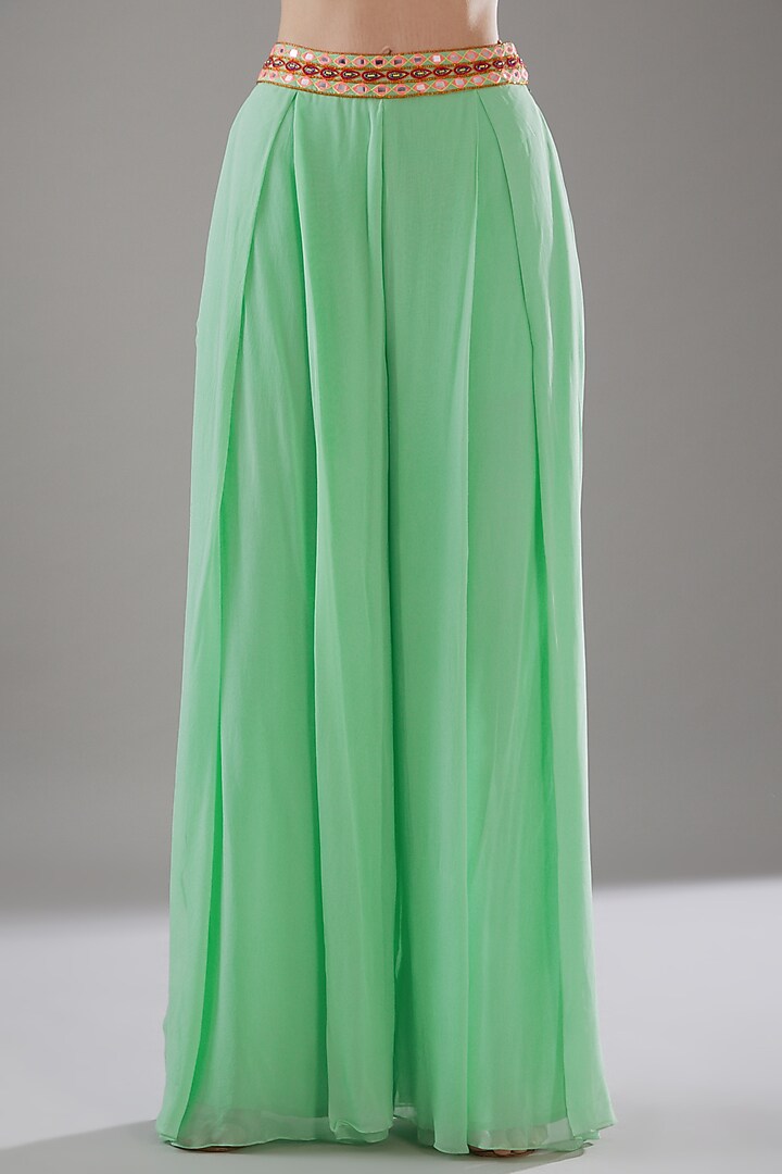 Mint Green Cotton Silk & Georgette Wedding Sharara Set by DiyaRajvvir at Pernia's Pop Up Shop