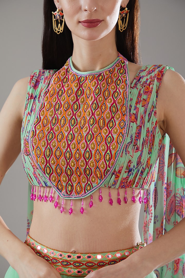 Mint Green Cotton Silk & Georgette Wedding Sharara Set by DiyaRajvvir at Pernia's Pop Up Shop