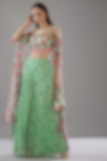 Mint Green Modal & Georgette Printed Wedding Sharara Set by DiyaRajvvir at Pernia's Pop Up Shop