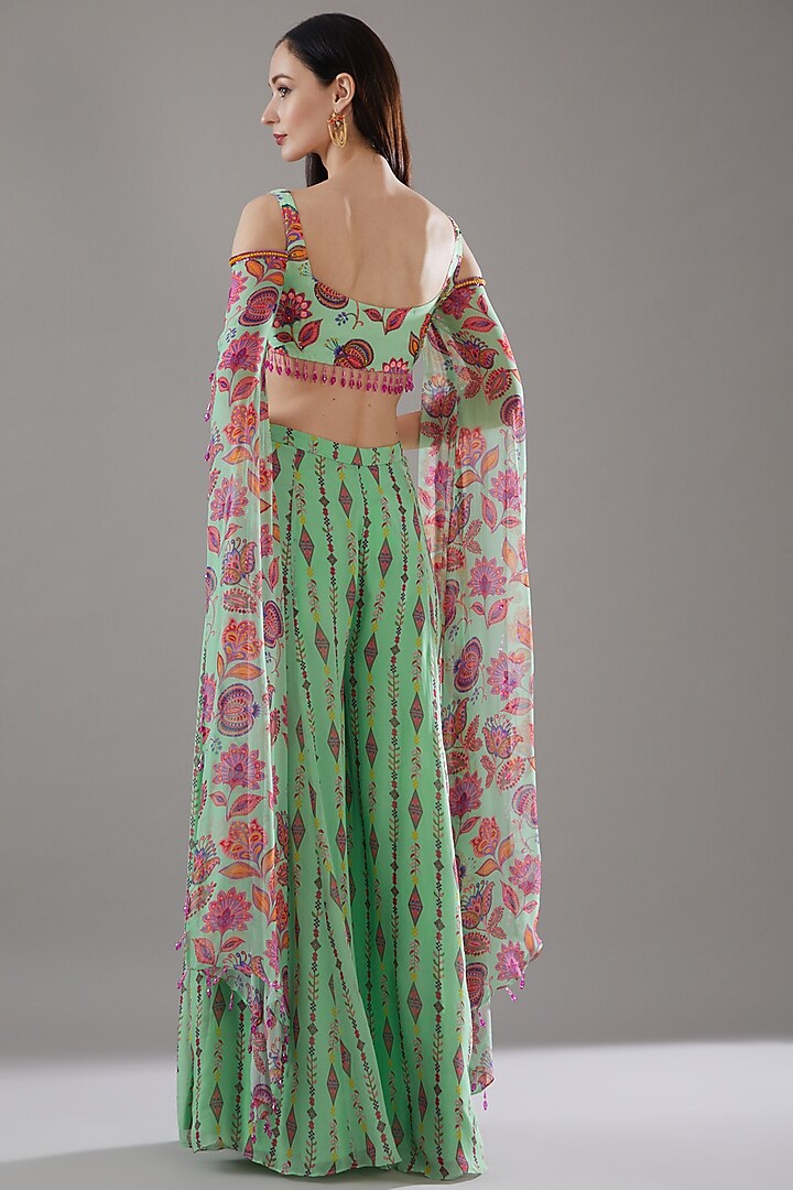 Mint Green Modal & Georgette Printed Wedding Sharara Set by DiyaRajvvir at Pernia's Pop Up Shop
