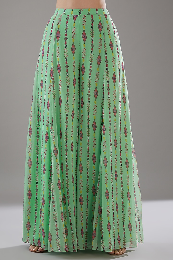 Mint Green Modal & Georgette Printed Wedding Sharara Set by DiyaRajvvir at Pernia's Pop Up Shop