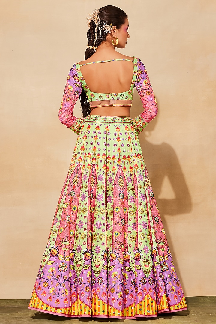 Mint Green Raw Silk Embroidered Wedding Lehenga Set by DiyaRajvvir at Pernia's Pop Up Shop
