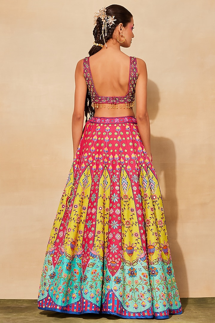 Fuchsia Pink Raw Silk Embroidered Wedding Lehenga Set by DiyaRajvvir at Pernia's Pop Up Shop