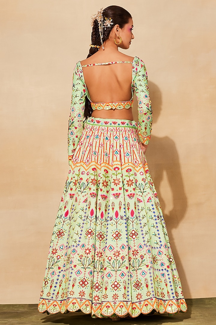 Mint Green Raw Silk Embroidered Wedding Lehenga Set by DiyaRajvvir at Pernia's Pop Up Shop
