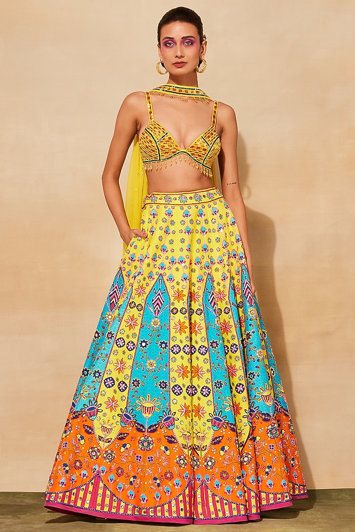 Yellow Raw Silk Embroidered Wedding Lehenga Set by DiyaRajvvir at Pernia's Pop Up Shop