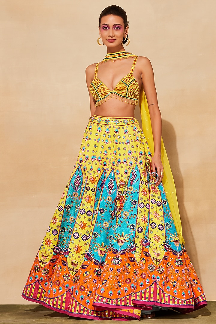 Yellow Raw Silk Embroidered Wedding Lehenga Set by DiyaRajvvir at Pernia's Pop Up Shop