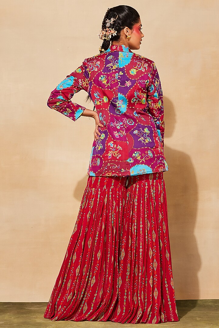 Crimson Red Modal Embroidered Blazer Set by DiyaRajvvir at Pernia's Pop Up Shop