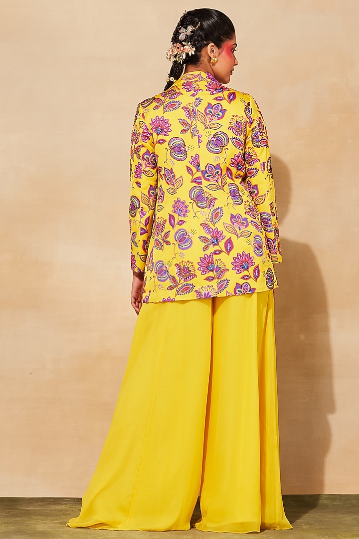 Yellow Modal Printed Blazer Set by DiyaRajvvir at Pernia's Pop Up Shop