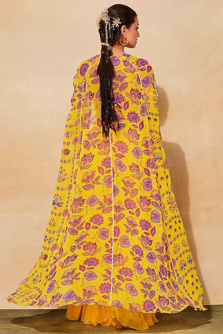 Yellow Georgette Tiered Gharara Set by DiyaRajvvir at Pernia's Pop Up Shop