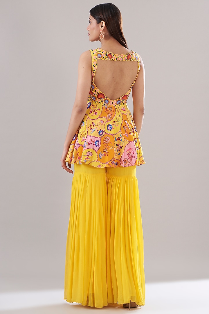 Yellow Georgette Gharara Set by DiyaRajvvir at Pernia's Pop Up Shop