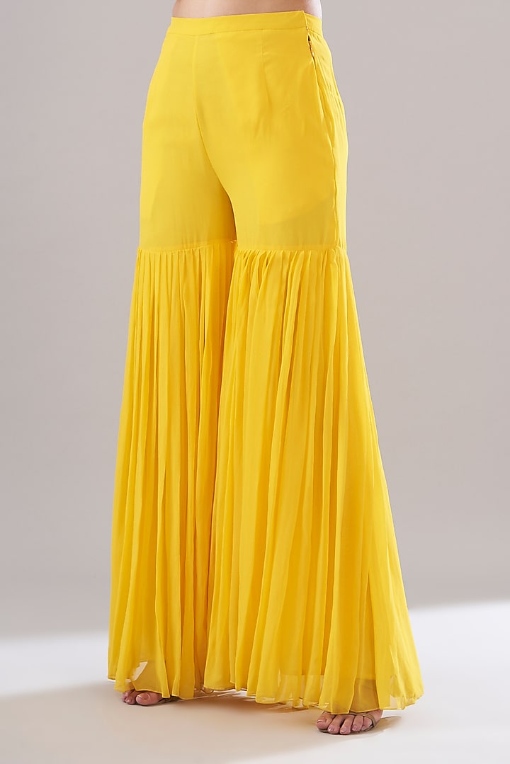Yellow Georgette Gharara Set by DiyaRajvvir at Pernia's Pop Up Shop