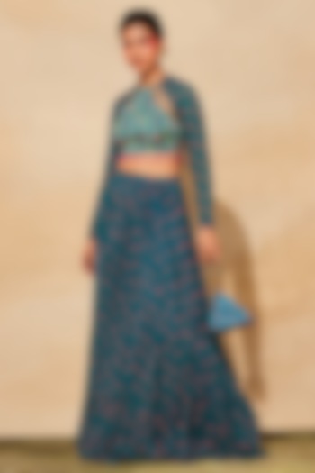 Teal Modal Printed Skirt Set by DiyaRajvvir