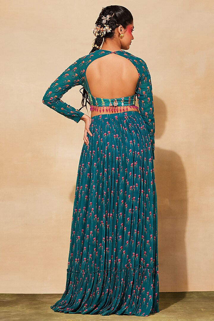 Teal Modal Printed Skirt Set by DiyaRajvvir at Pernia's Pop Up Shop