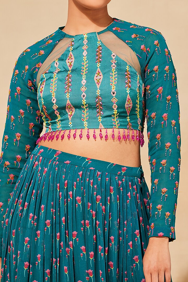 Teal Modal Printed Skirt Set by DiyaRajvvir at Pernia's Pop Up Shop