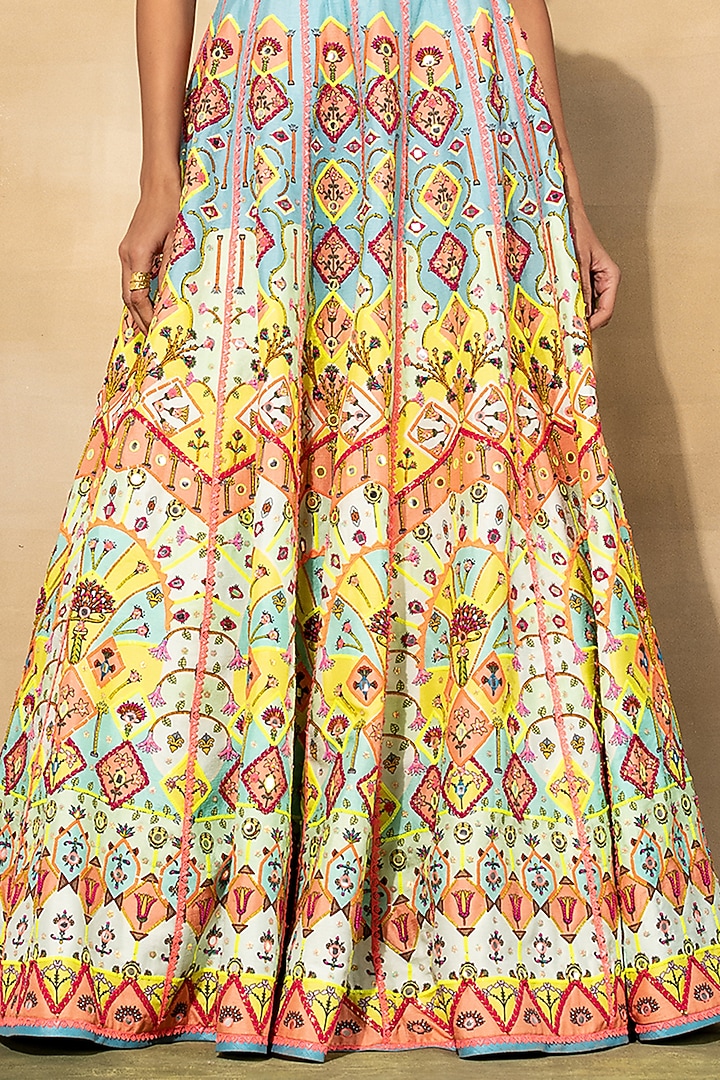 Pastel Blue Raw Silk Printed Wedding Lehenga Set by DiyaRajvvir at Pernia's Pop Up Shop